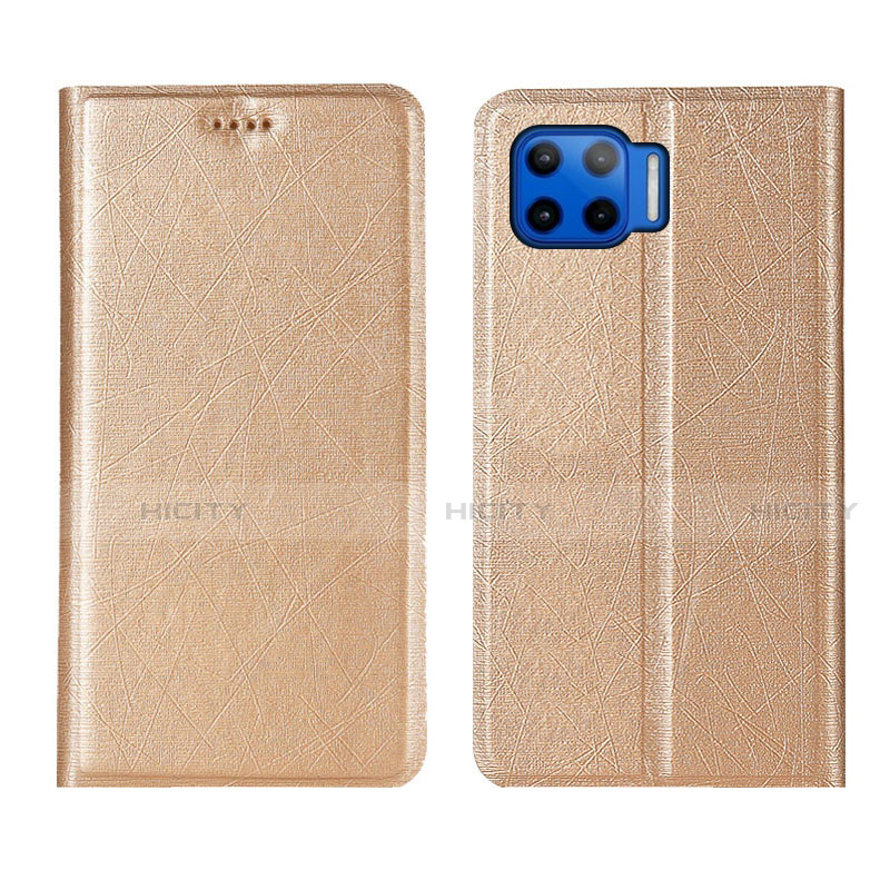 Funda de Cuero Cartera con Soporte Carcasa L04 para Motorola Moto One 5G Oro