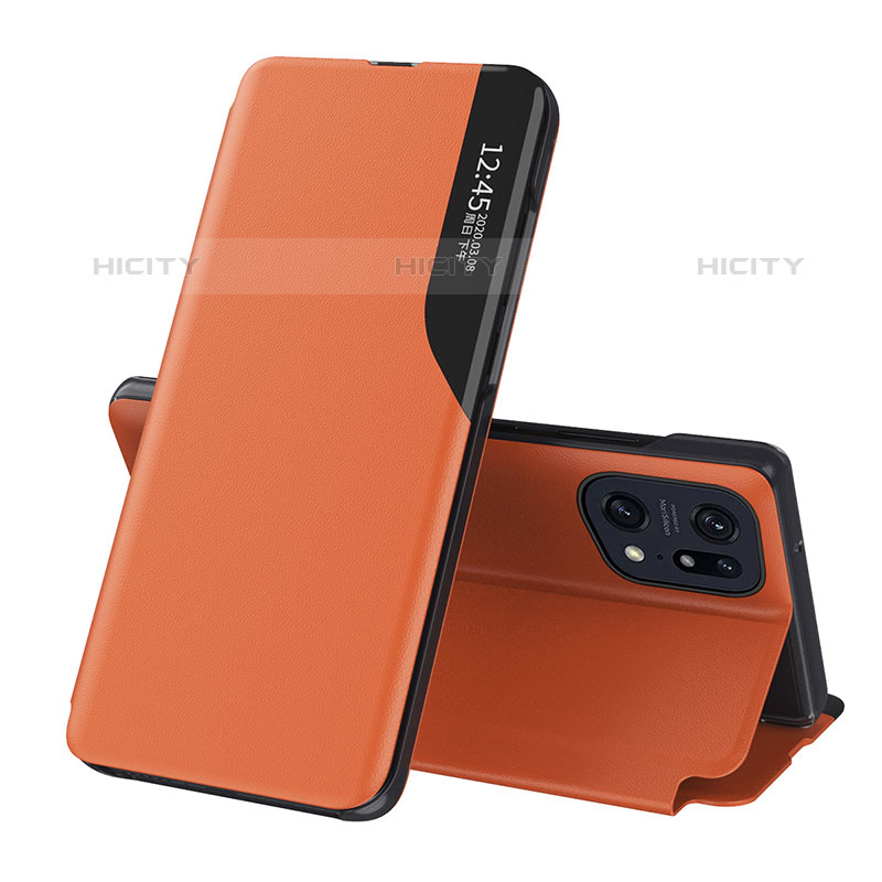 Funda de Cuero Cartera con Soporte Carcasa L04 para Oppo Find X5 Pro 5G Naranja