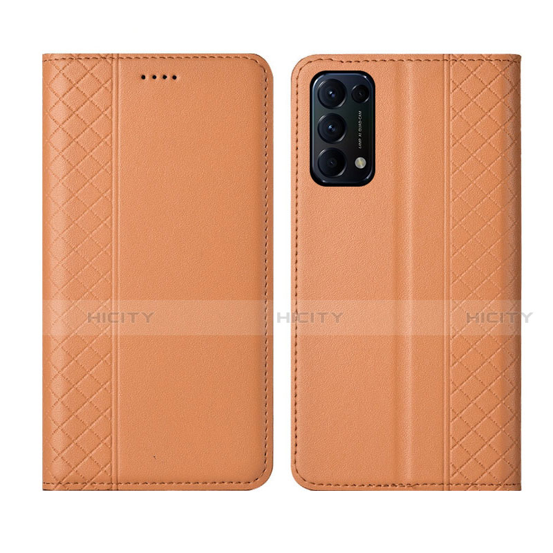 Funda de Cuero Cartera con Soporte Carcasa L04 para Oppo Reno5 Pro 5G Naranja