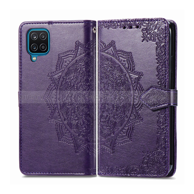 Funda de Cuero Cartera con Soporte Carcasa L04 para Samsung Galaxy A12 5G Morado