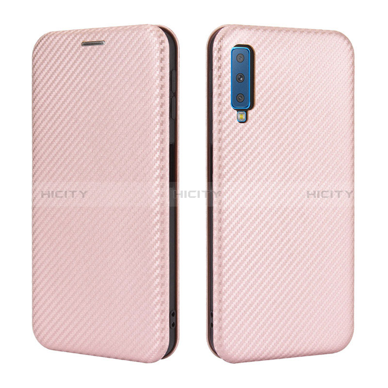 Funda de Cuero Cartera con Soporte Carcasa L04Z para Samsung Galaxy A7 (2018) A750 Oro Rosa