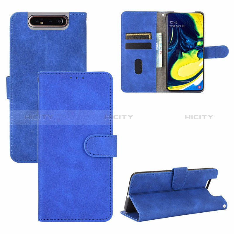 Funda de Cuero Cartera con Soporte Carcasa L04Z para Samsung Galaxy A80 Azul