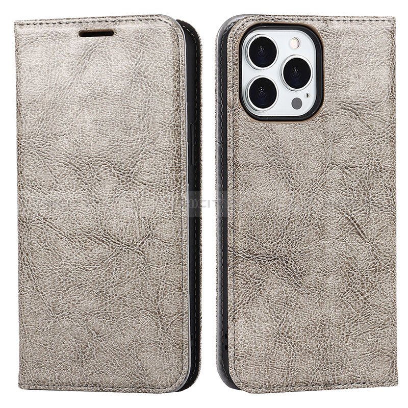 Funda de Cuero Cartera con Soporte Carcasa L05 para Apple iPhone 14 Pro Max Gris