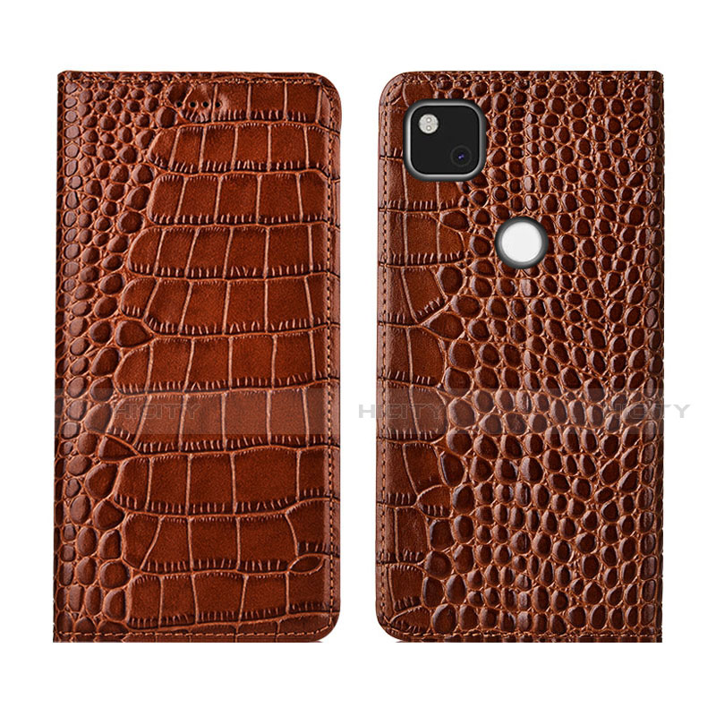 Funda de Cuero Cartera con Soporte Carcasa L05 para Google Pixel 4a Marron Claro