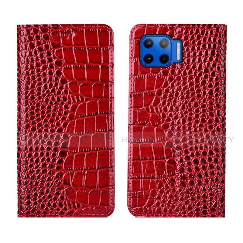 Funda de Cuero Cartera con Soporte Carcasa L05 para Motorola Moto G 5G Plus Rojo