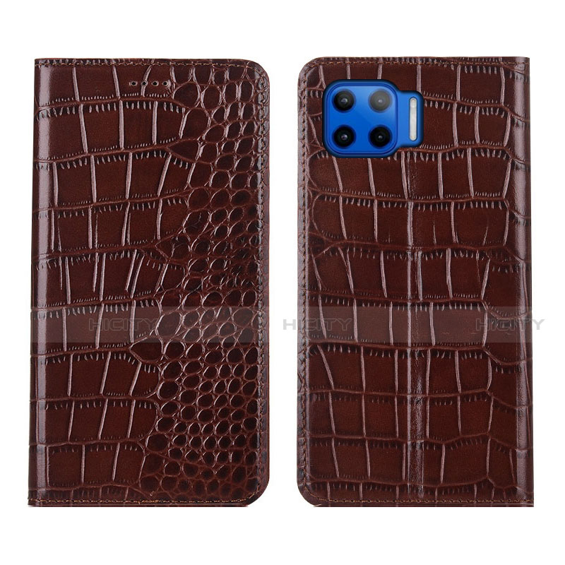 Funda de Cuero Cartera con Soporte Carcasa L05 para Motorola Moto One 5G Marron