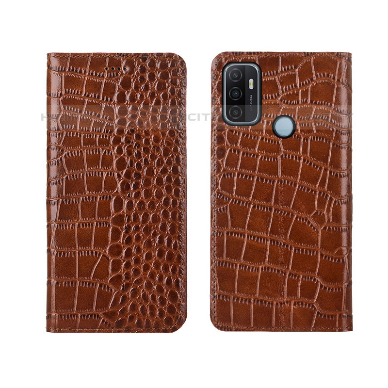 Funda de Cuero Cartera con Soporte Carcasa L05 para Oppo A11s Marron Claro