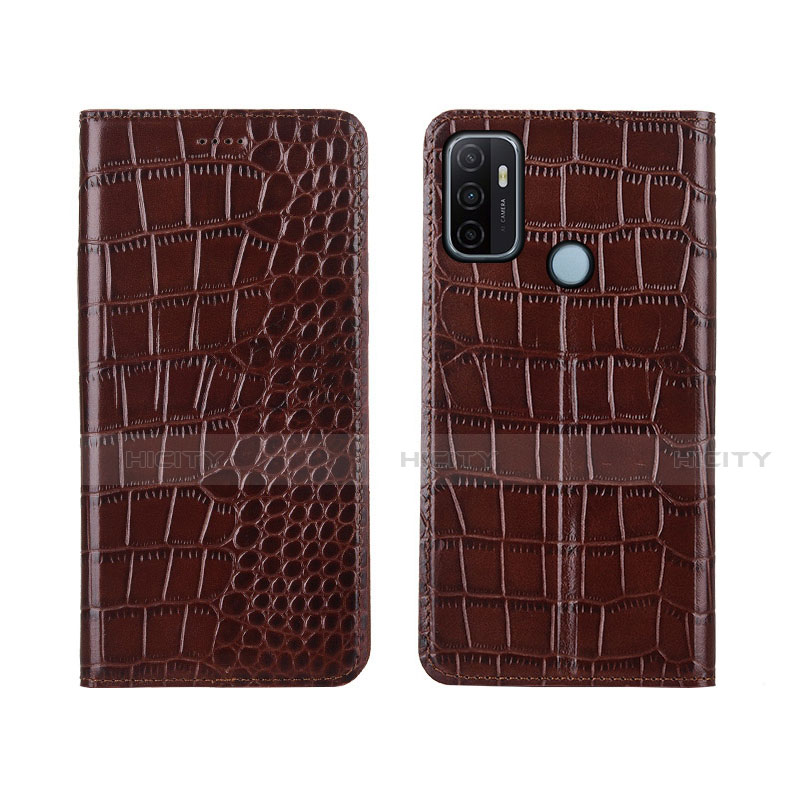 Funda de Cuero Cartera con Soporte Carcasa L05 para Oppo A32 Marron