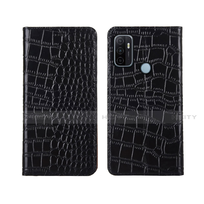 Funda de Cuero Cartera con Soporte Carcasa L05 para Oppo A32 Negro