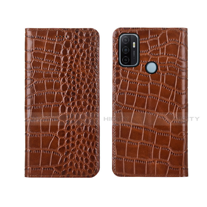 Funda de Cuero Cartera con Soporte Carcasa L05 para Oppo A33 Marron Claro