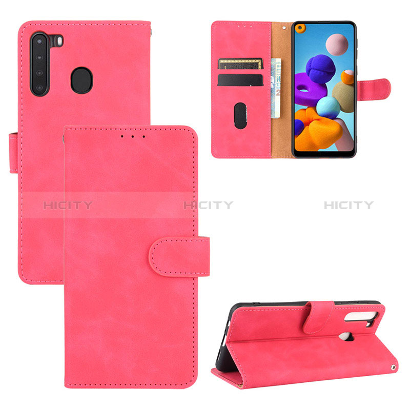 Funda de Cuero Cartera con Soporte Carcasa L05Z para Samsung Galaxy A21 Rosa Roja