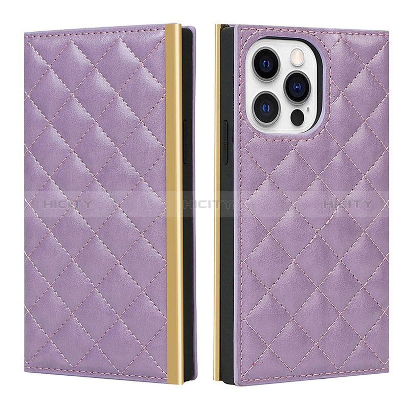 Funda de Cuero Cartera con Soporte Carcasa L06 para Apple iPhone 14 Pro Max Morado