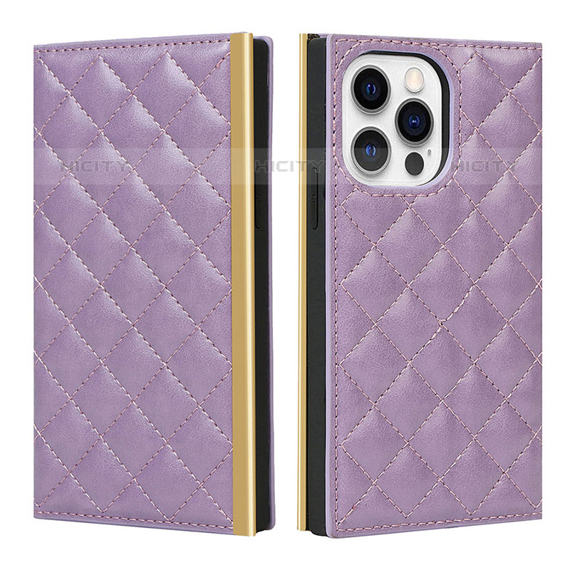 Funda de Cuero Cartera con Soporte Carcasa L06 para Apple iPhone 15 Pro Morado