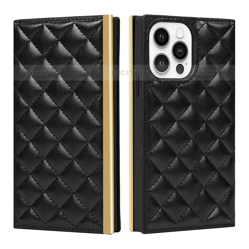 Funda de Cuero Cartera con Soporte Carcasa L06 para Apple iPhone 15 Pro Negro