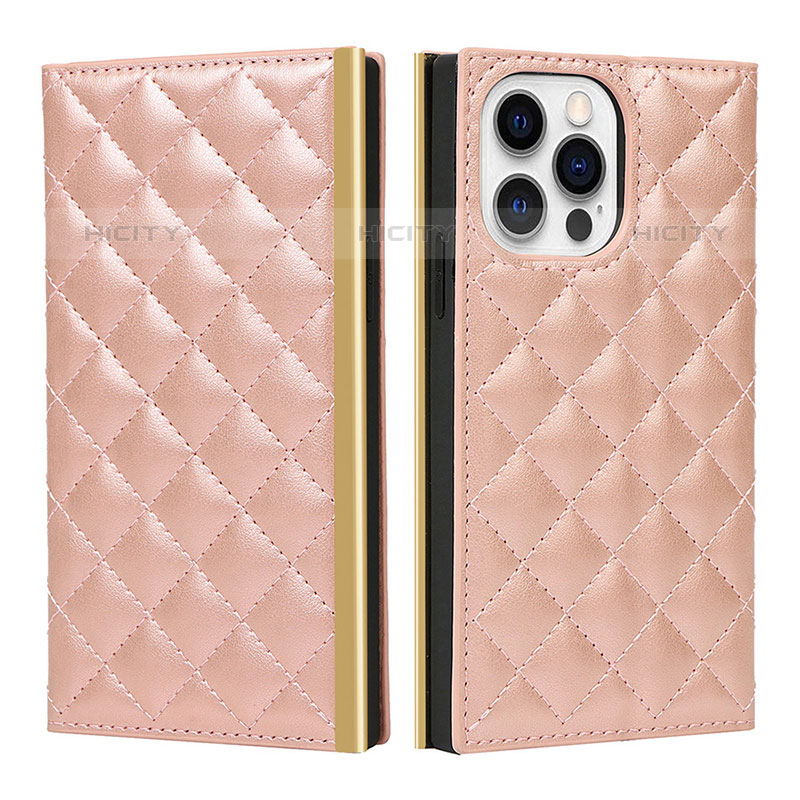 Funda de Cuero Cartera con Soporte Carcasa L06 para Apple iPhone 15 Pro Oro Rosa