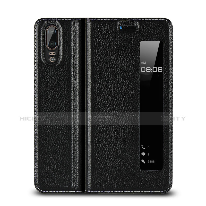 Funda de Cuero Cartera con Soporte Carcasa L06 para Huawei P20 Negro