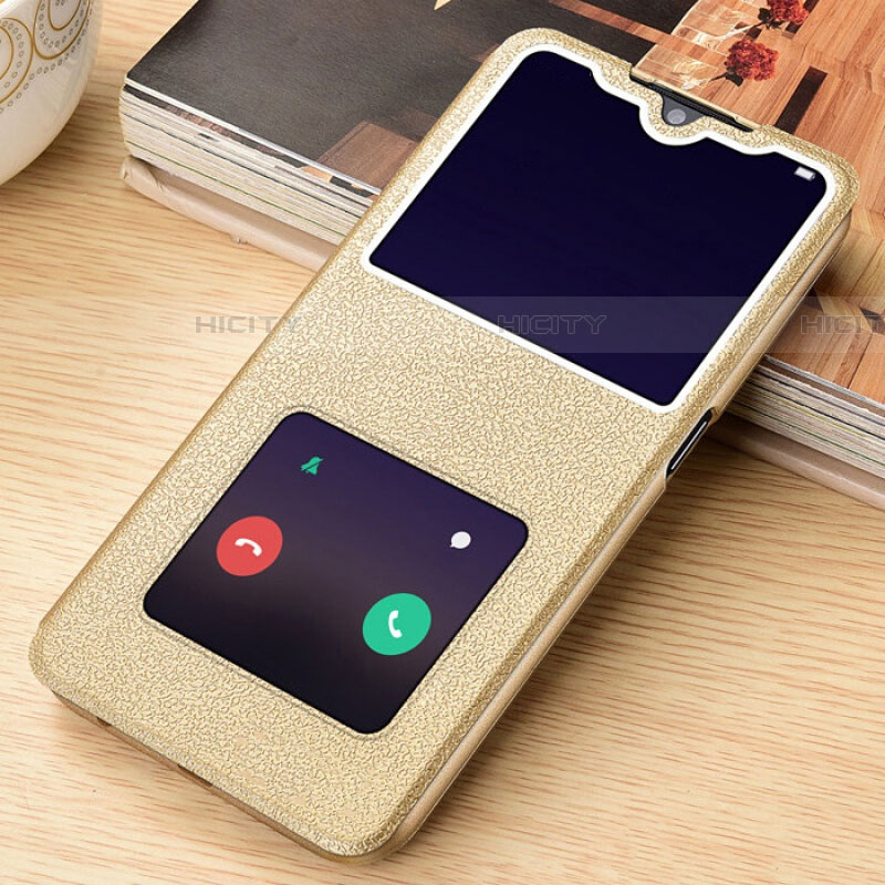 Funda de Cuero Cartera con Soporte Carcasa L06 para Oppo A5 (2020) Oro