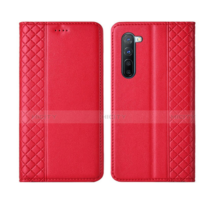 Funda de Cuero Cartera con Soporte Carcasa L06 para Oppo F15 Rojo