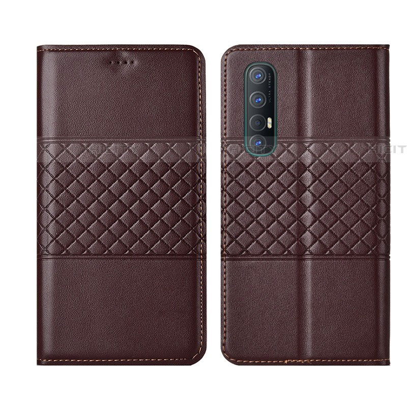 Funda de Cuero Cartera con Soporte Carcasa L06 para Oppo Reno3 Pro Marron