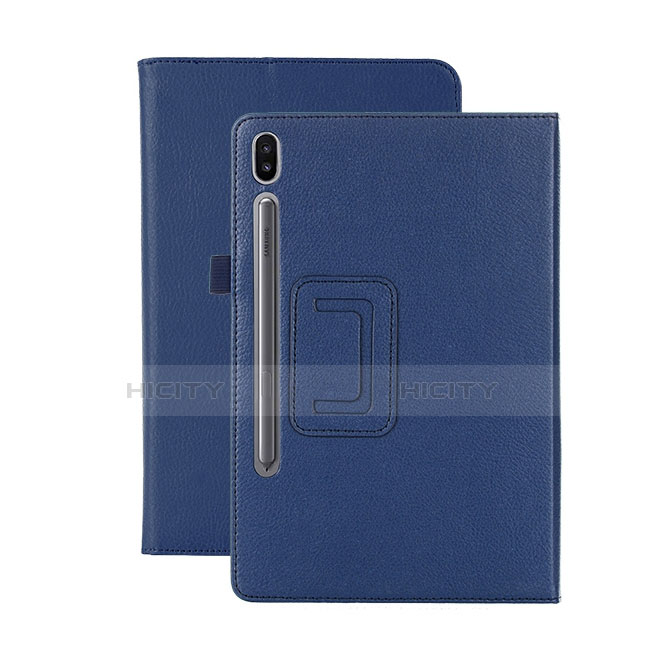 Funda de Cuero Cartera con Soporte Carcasa L06 para Samsung Galaxy Tab S6 10.5 SM-T860 Azul