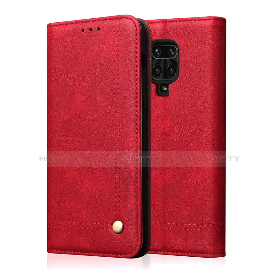 Funda de Cuero Cartera con Soporte Carcasa L06 para Xiaomi Redmi Note 9 Pro Rojo