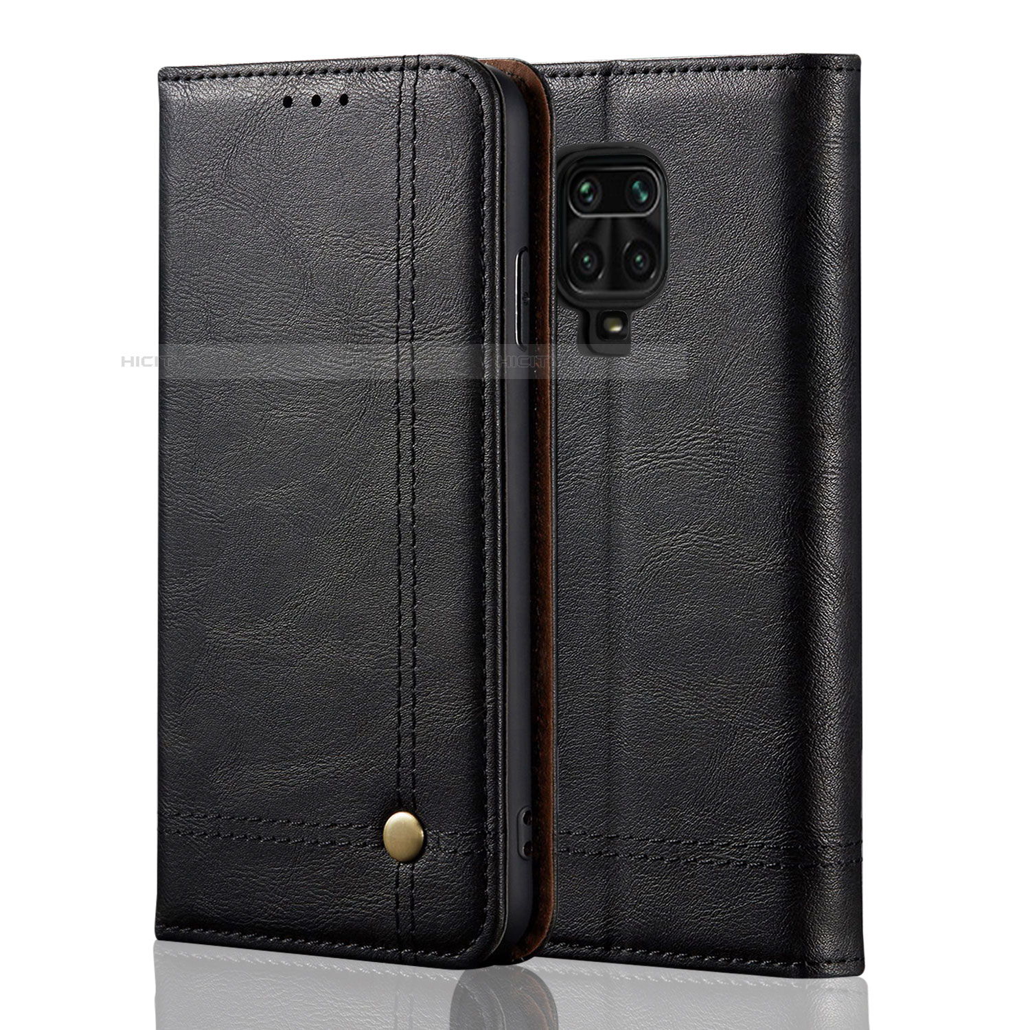 Funda de Cuero Cartera con Soporte Carcasa L06 para Xiaomi Redmi Note 9S Negro