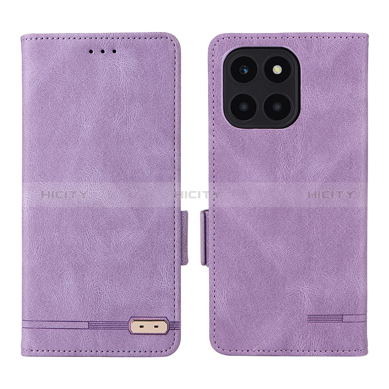 Funda de Cuero Cartera con Soporte Carcasa L06Z para Huawei Honor X6a Morado