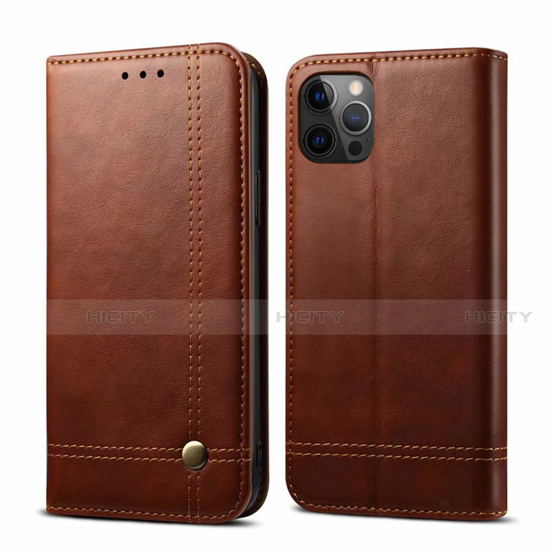 Funda de Cuero Cartera con Soporte Carcasa L07 para Apple iPhone 12 Pro Max Marron