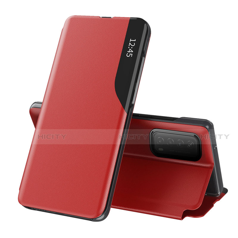 Funda de Cuero Cartera con Soporte Carcasa L07 para Huawei Y7a Rojo