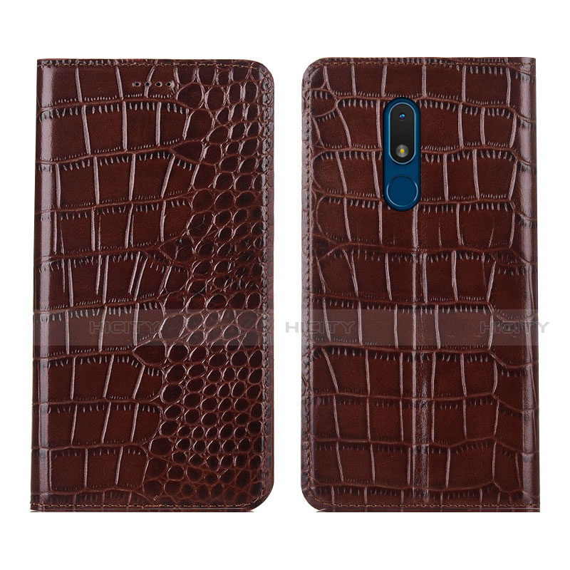 Funda de Cuero Cartera con Soporte Carcasa L07 para Nokia C3 Marron