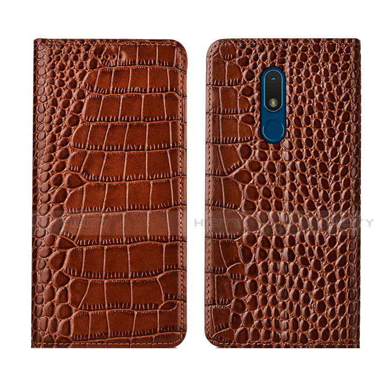 Funda de Cuero Cartera con Soporte Carcasa L07 para Nokia C3 Marron Claro