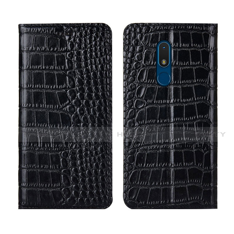 Funda de Cuero Cartera con Soporte Carcasa L07 para Nokia C3 Negro