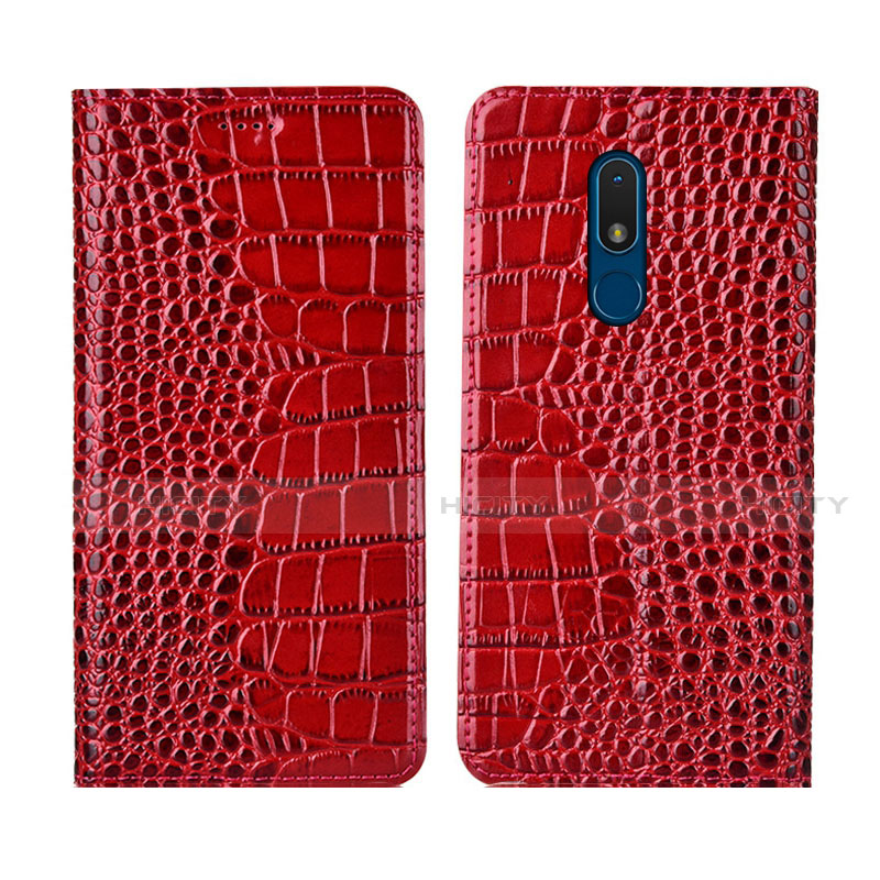 Funda de Cuero Cartera con Soporte Carcasa L07 para Nokia C3 Rojo