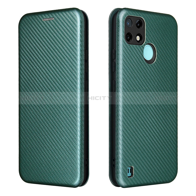 Funda de Cuero Cartera con Soporte Carcasa L07Z para Realme C21Y Verde