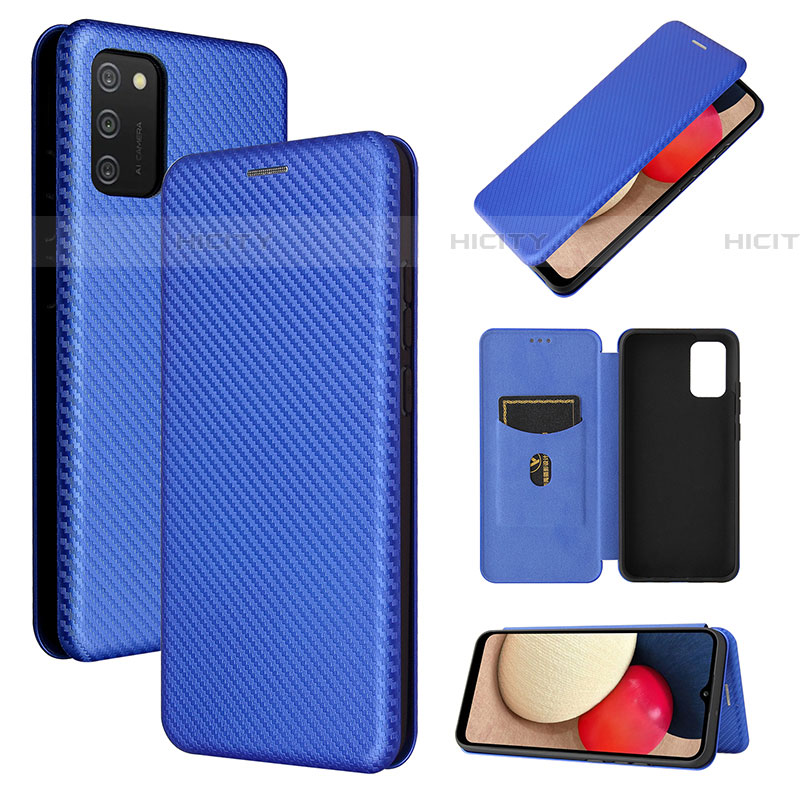 Funda de Cuero Cartera con Soporte Carcasa L07Z para Samsung Galaxy A03s Azul