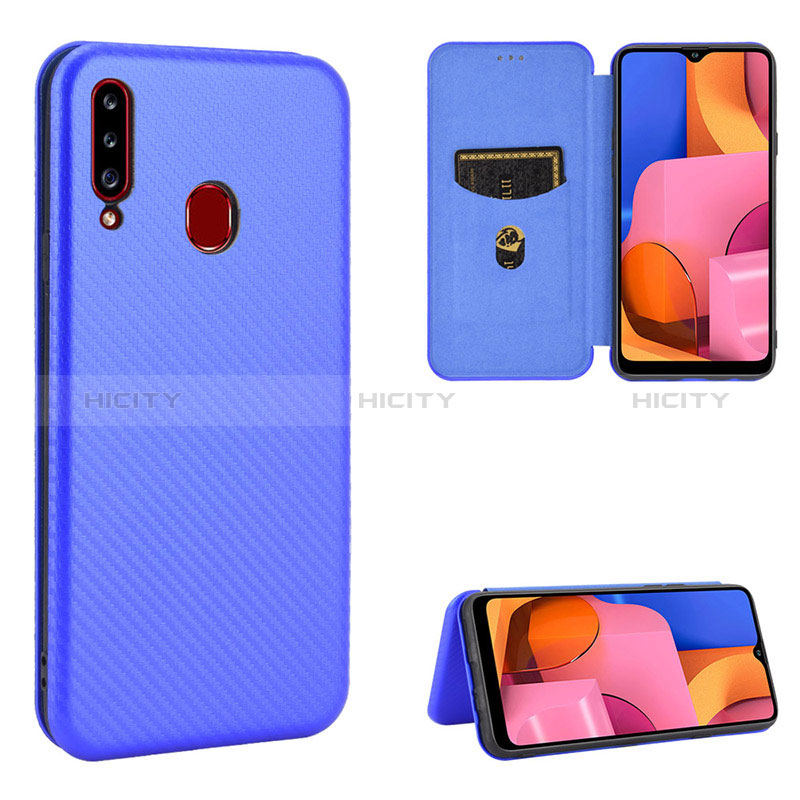 Funda de Cuero Cartera con Soporte Carcasa L07Z para Samsung Galaxy A20s Azul