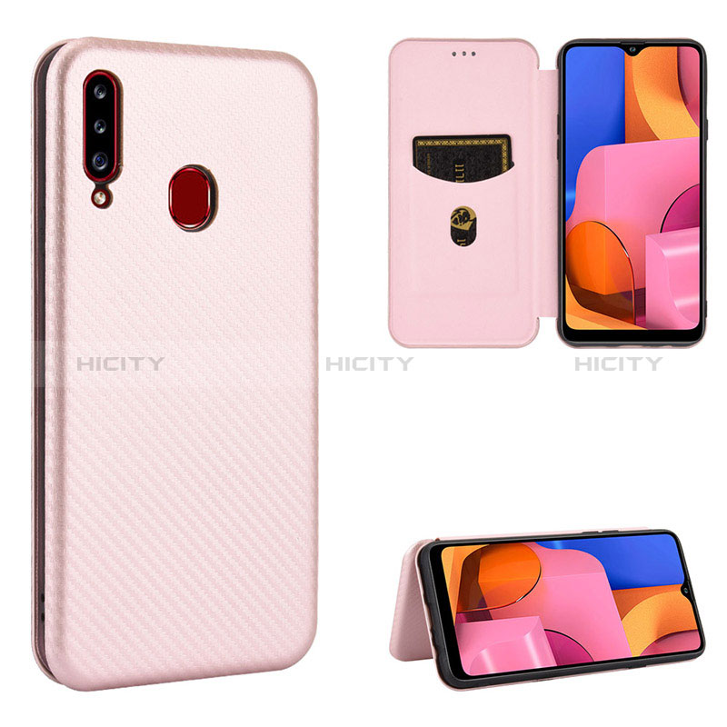 Funda de Cuero Cartera con Soporte Carcasa L07Z para Samsung Galaxy A20s Oro Rosa