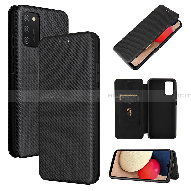 Funda de Cuero Cartera con Soporte Carcasa L07Z para Samsung Galaxy F02S SM-E025F Negro