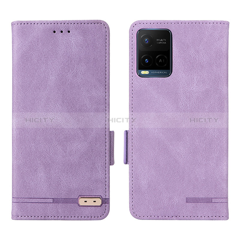 Funda de Cuero Cartera con Soporte Carcasa L07Z para Vivo Y21 Morado