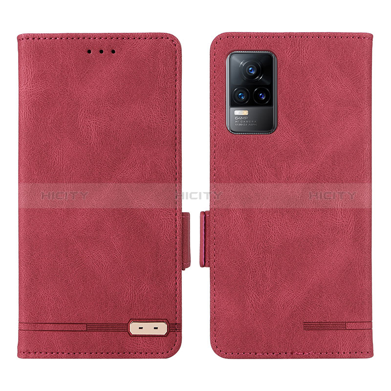 Funda de Cuero Cartera con Soporte Carcasa L07Z para Vivo Y73 (2021) Rojo