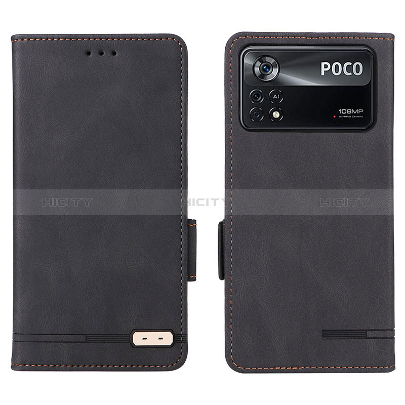 Funda de Cuero Cartera con Soporte Carcasa L07Z para Xiaomi Poco X4 Pro 5G Negro