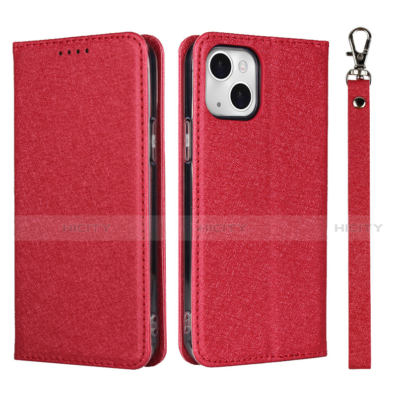 Funda de Cuero Cartera con Soporte Carcasa L08 para Apple iPhone 14 Plus Rojo