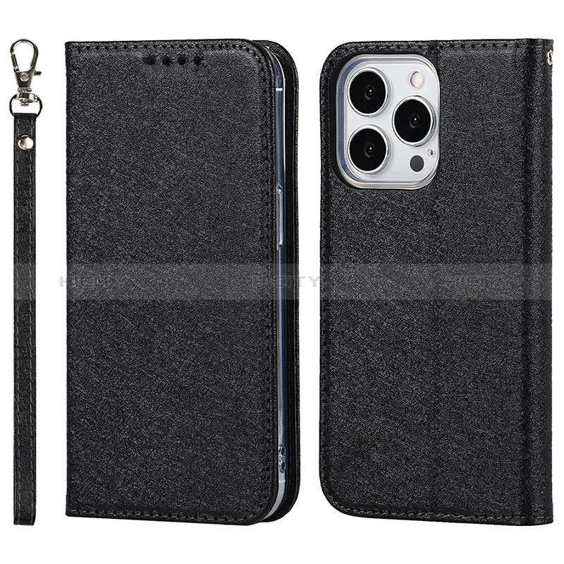 Funda de Cuero Cartera con Soporte Carcasa L08 para Apple iPhone 14 Pro Max Negro