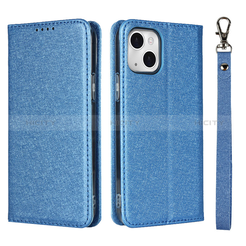 Funda de Cuero Cartera con Soporte Carcasa L08 para Apple iPhone 15 Azul