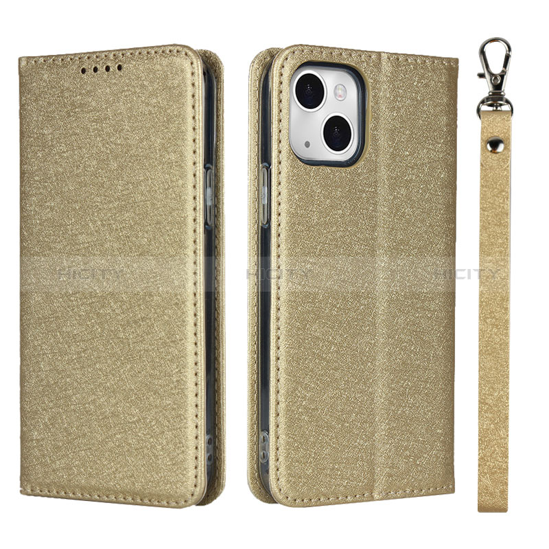 Funda de Cuero Cartera con Soporte Carcasa L08 para Apple iPhone 15 Plus Oro