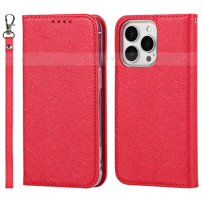 Funda de Cuero Cartera con Soporte Carcasa L08 para Apple iPhone 16 Pro Max Rojo