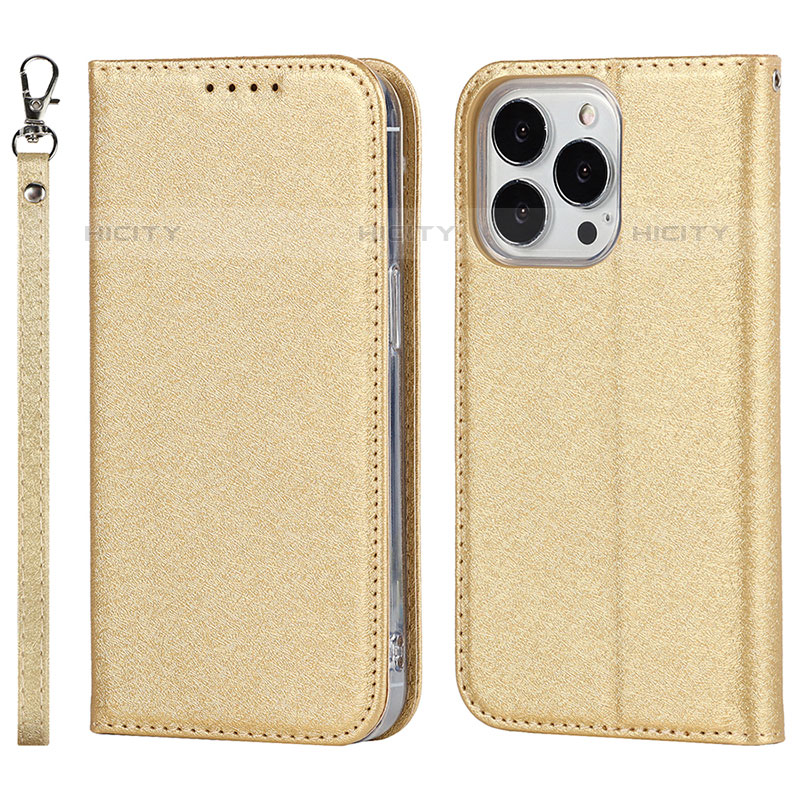 Funda de Cuero Cartera con Soporte Carcasa L08 para Apple iPhone 16 Pro Oro