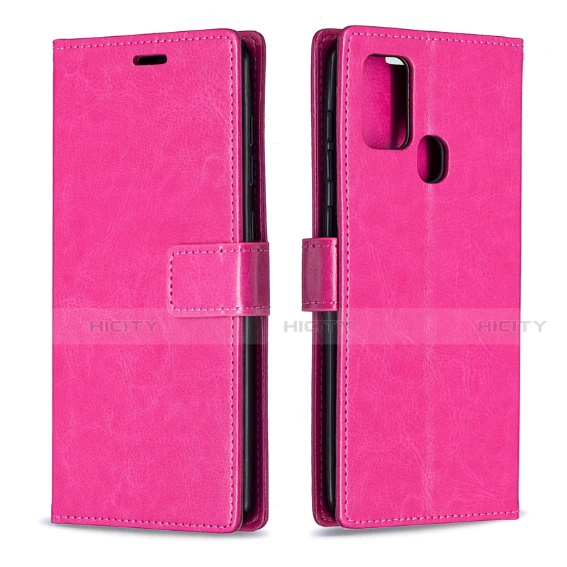 Funda de Cuero Cartera con Soporte Carcasa L08 para Samsung Galaxy A21s Rosa Roja