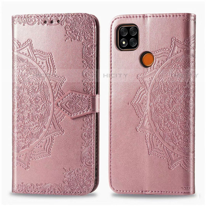 Funda de Cuero Cartera con Soporte Carcasa L08 para Xiaomi Redmi 9 India Oro Rosa