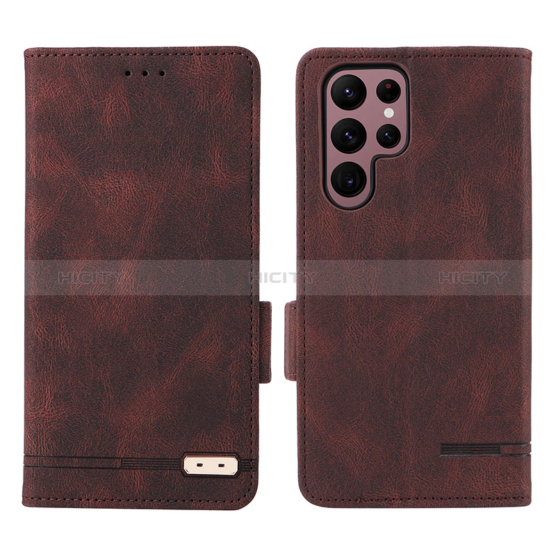 Funda de Cuero Cartera con Soporte Carcasa L08Z para Samsung Galaxy S23 Ultra 5G Marron